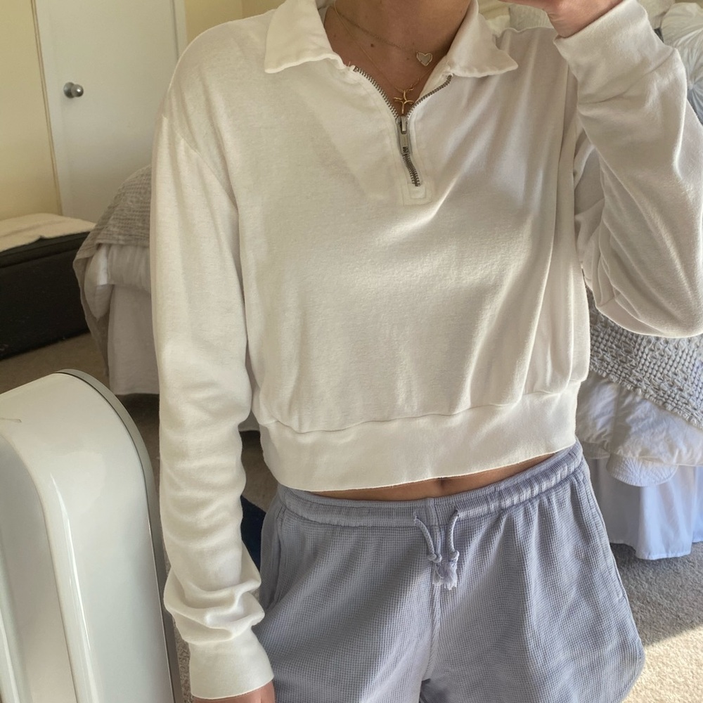 Brandy Melville White Crop Half zip